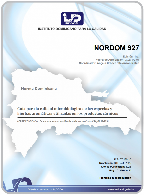 NORDOM 927 - GUÍA PARA LA CALIDAD MICROBIOLÓGICA DE LAS ESPECIAS Y HIERBAS AROMÁTICAS UTILIZADAS EN LOS PRODUCTOS CÁRNICOS