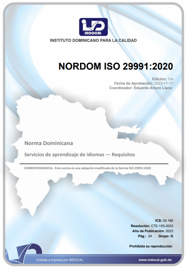 NORDOM ISO 29991:2020 - SERVICIOS DE APRENDIZAJE DE IDIOMAS — REQUISITOS