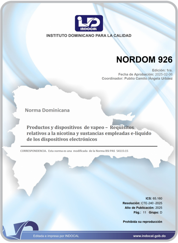 NORDOM 926 - PRODUCTOS Y DISPOSITIVOS DE VAPEO - REQUISITOS RELATIVOS A LA NICOTINA Y SUSTANCIAS EMPLEADAS E-LIQUIDO DE LOS DISPOSITIVOS ELECTRÓNICOS