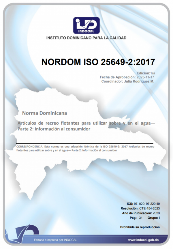 NORDOM ISO 25649-2:2017- ARTÍCULOS DE RECREO FLOTANTES PARA UTILIZAR SOBRE Y EN EL AGUA - PARTE 2: INFORMACIÓN AL CONSUMIDOR