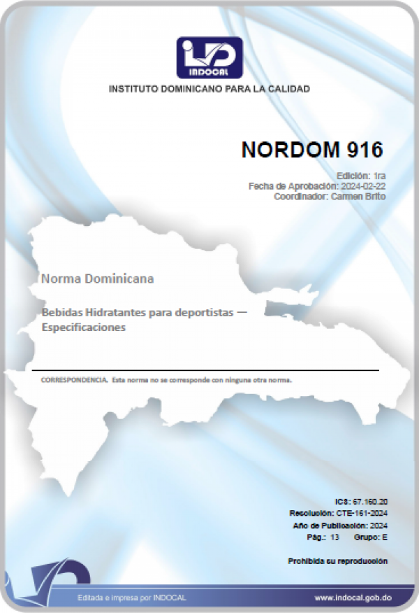 NORDOM 916 - BEBIDAS HIDRATANTES PARA DEPORTISTAS - ESPECIFICACIONES.