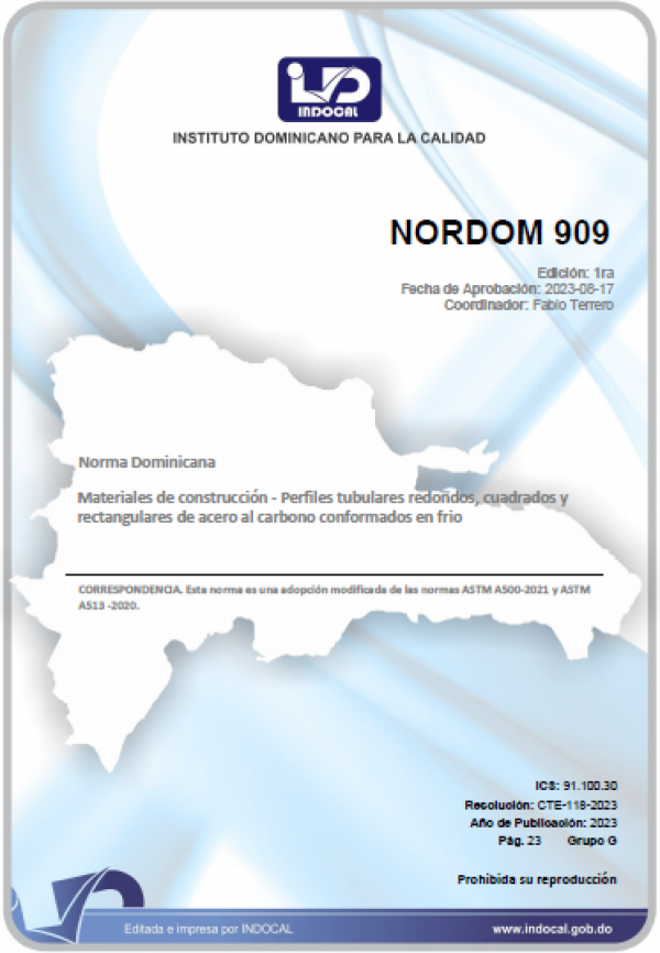 NORDOM 909 - MATERIALES DE CONSTRUCCIÓN - PERFILES TUBULARES REDONDOS, CUADRADOS Y RECTANGULARES DE ACERO AL CARBONO CONFORMADOS EN FRIO.