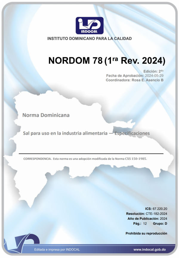 NORDOM 78 (1ra Rev. 2024) - SAL PARA USO EN LA INDUSTRIA ALIMENTARIA - ESPECIFICACIONES
