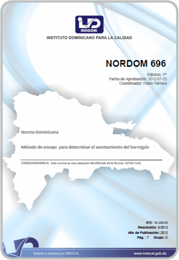 NORDOM 696 - MÉTODO DE ENSAYO PARA DETERMINAR EL ASENTAMIENTO DEL HORMIGÓN.