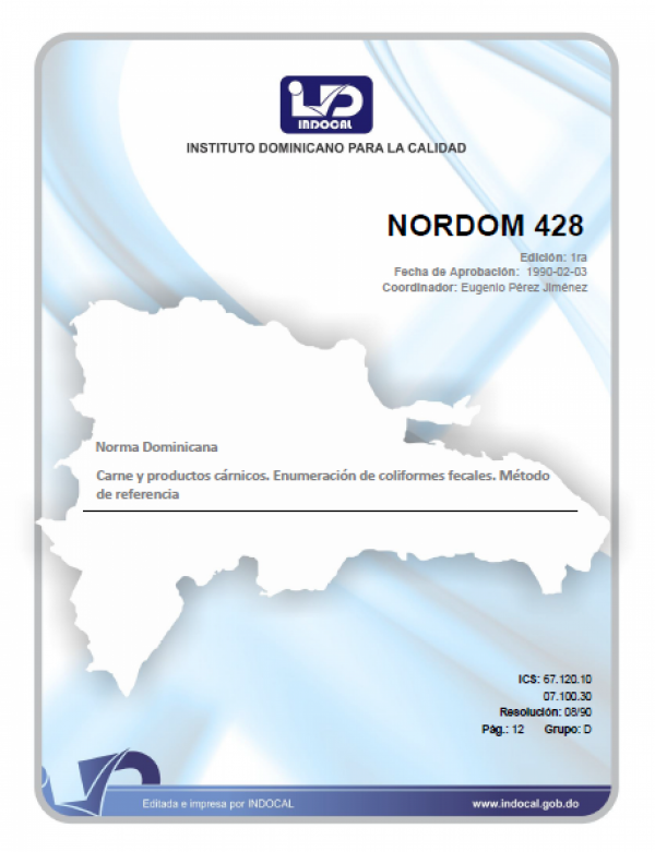 NORDOM 428	- CARNES Y PRODUCTOS CARNICOS. ENUMERACION DE COLIFORMES FECALES. METODO DE REFERENCIA.