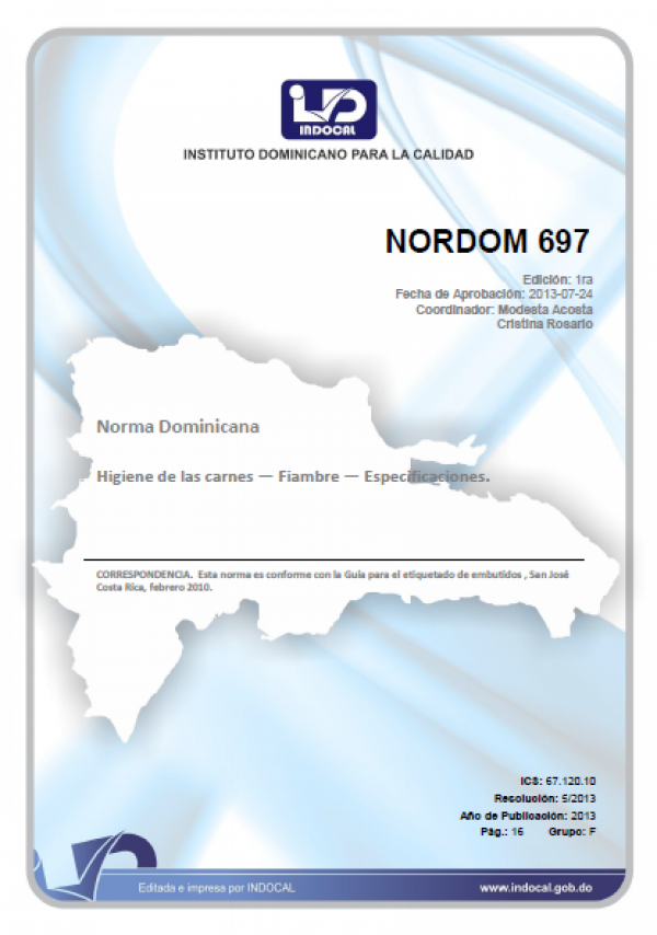 NORDOM 697	- HIGIENE DE LAS CARNES - FIAMBRE - ESPECIFICACIONES.