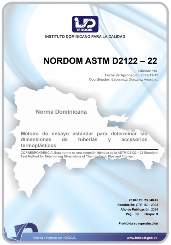 NORDOM ASTM D2122 - 22 - MÉTODO DE ENSAYO ESTÁNDAR PARA DETERMINAR LAS DIMENSIONES DE TUBERÍAS Y ACCESORIOS TERMOPLÁSTICOS